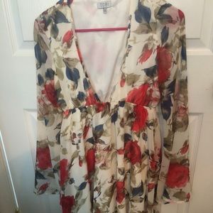 Floral cream bell-sleeved dress